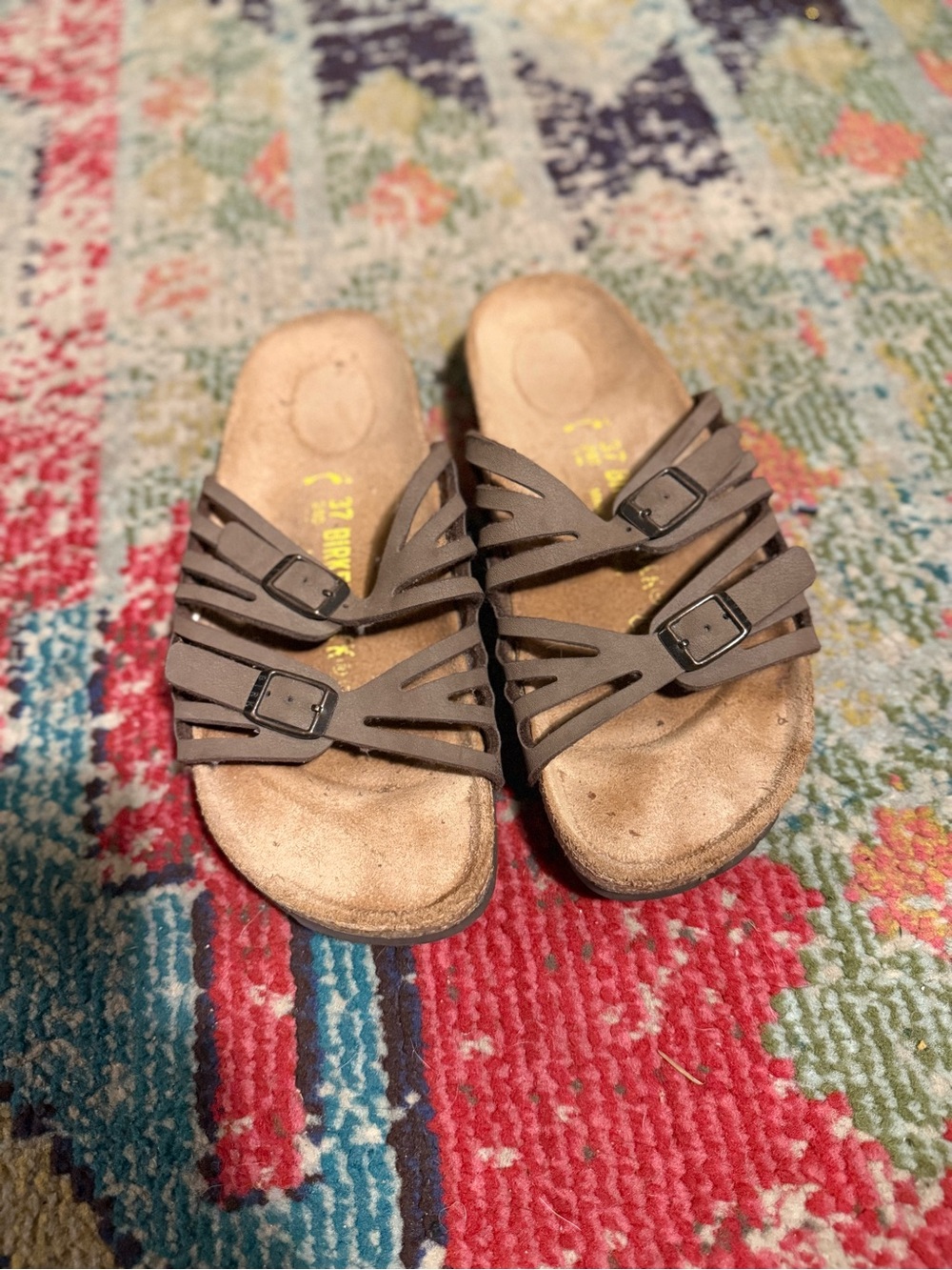 Birkenstocks Brown Triple-Strap Buckle Slide Sandals 37 6.5/7